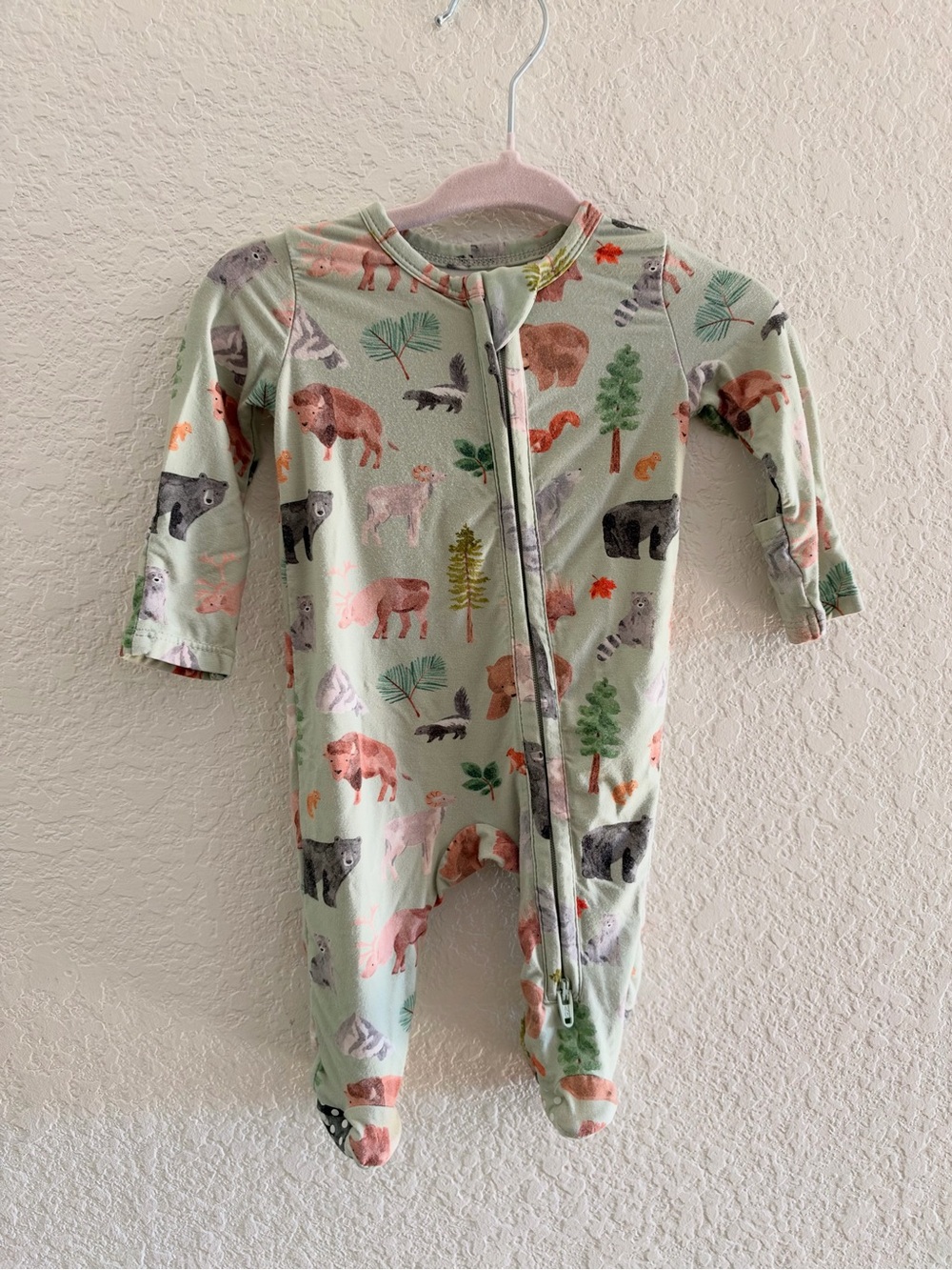 Angel Dear Sage Green Woodland Animal Footed Pajama Newborn Onesie Forrest Soft
